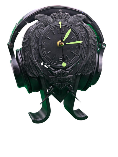 Harley Davidson-Inspired Headphone Stand and Clock 2, Unique Desk Organizer for Bikers, Functional Decor and Gift for Motorcycle Enthusiasts