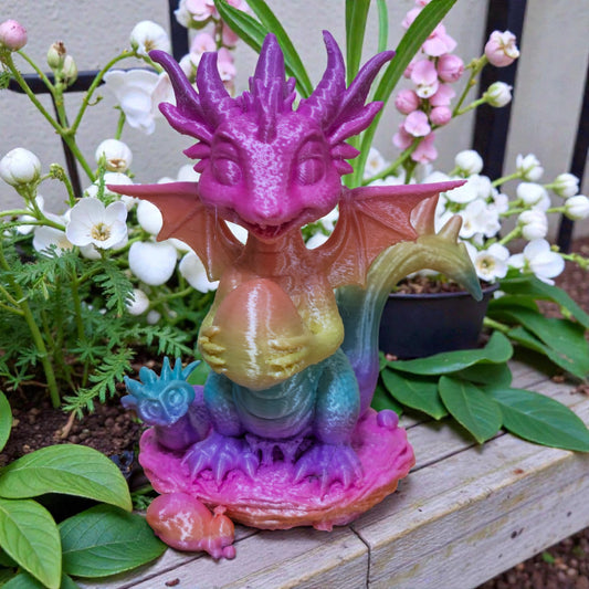 Cute 3D Printed Dragon Figurine with Egg- Colorful PLA Plastic Collectible