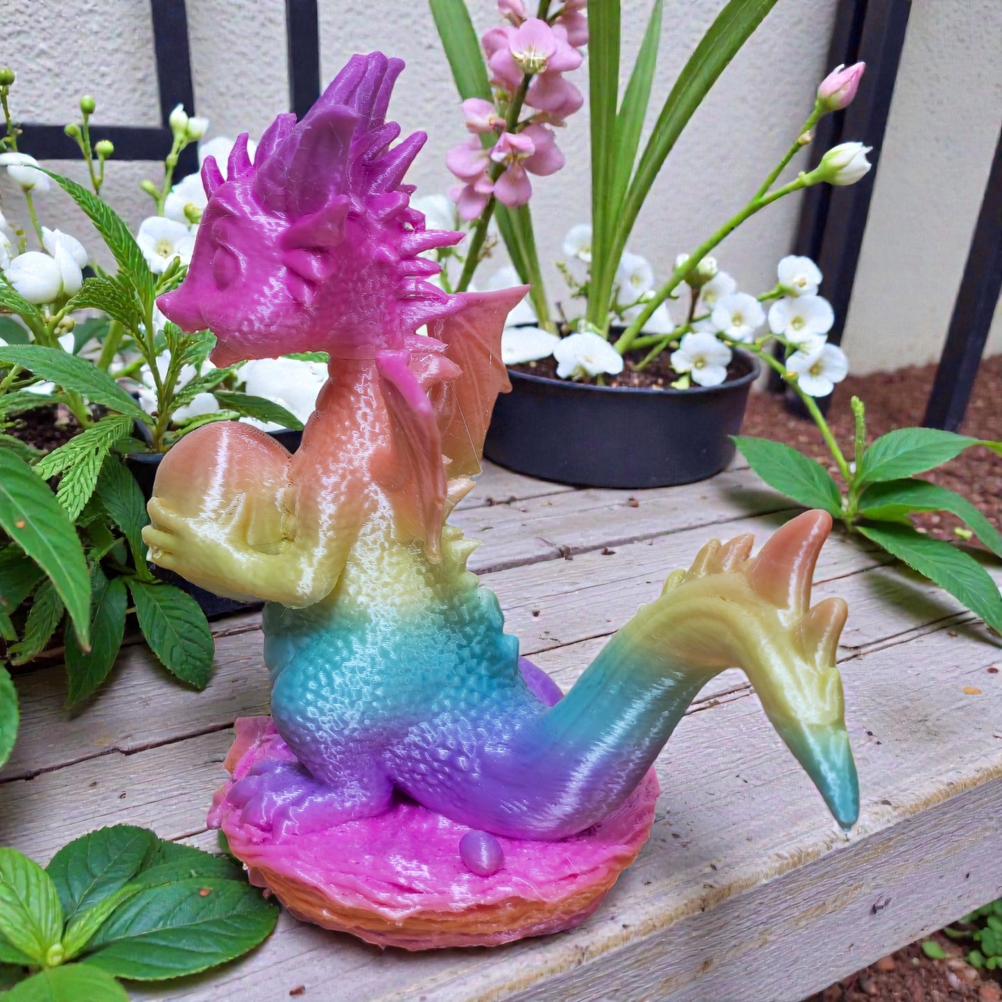 Cute 3D Printed Dragon Figurine with Egg- Colorful PLA Plastic Collectible