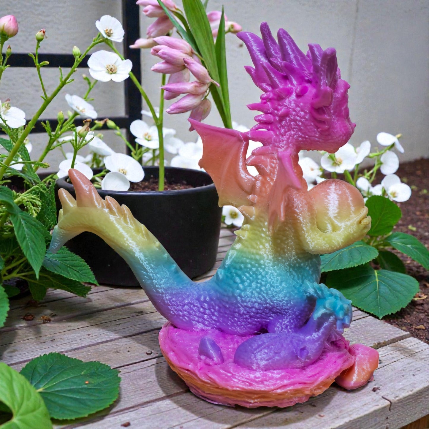 Cute 3D Printed Dragon Figurine with Egg- Colorful PLA Plastic Collectible