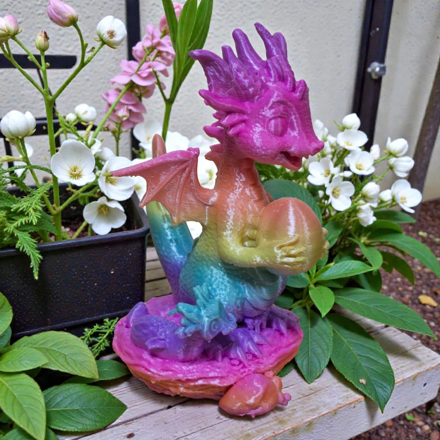 Cute 3D Printed Dragon Figurine with Egg- Colorful PLA Plastic Collectible