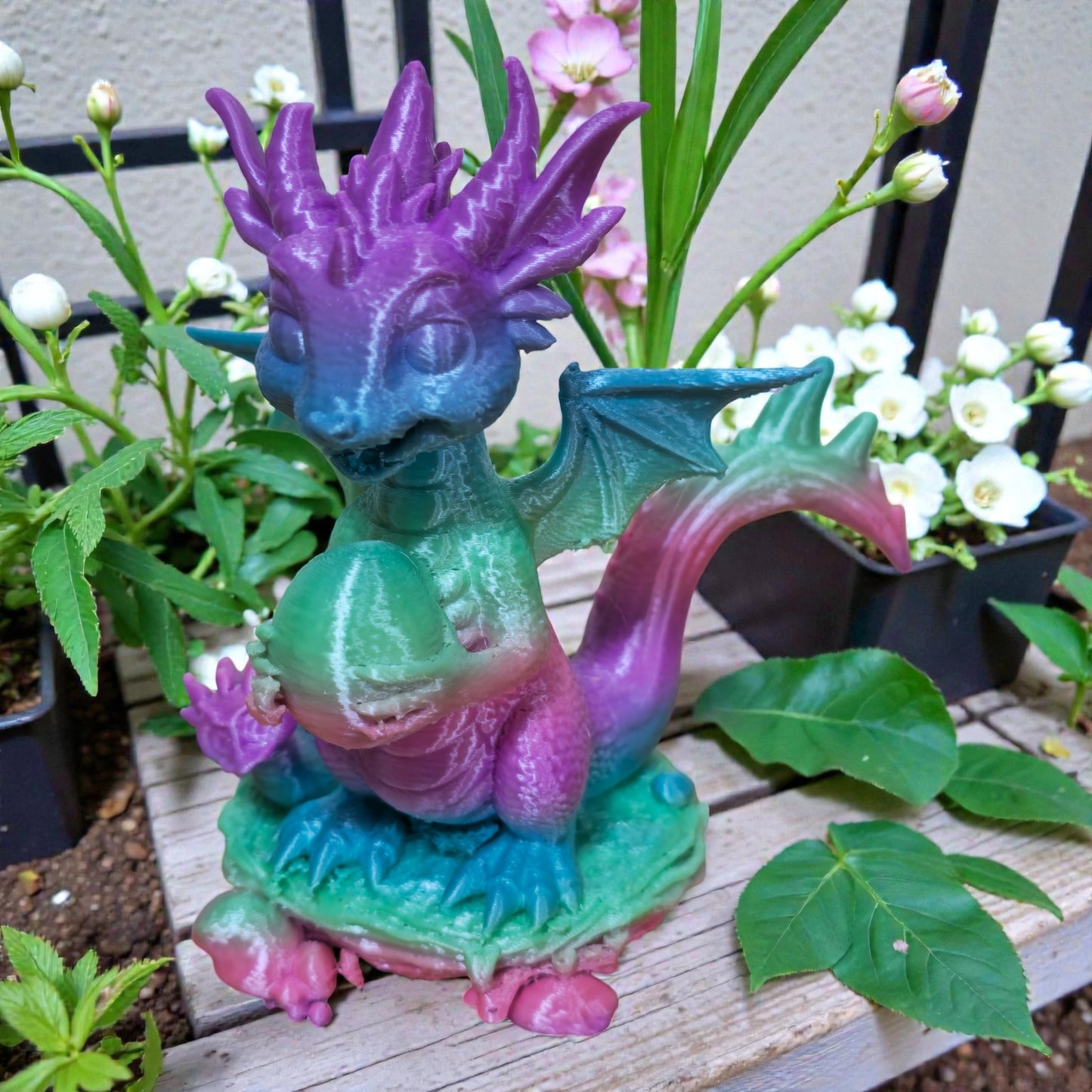 Cute 3D Printed Dragon Figurine with Egg- Colorful PLA Plastic Collectible