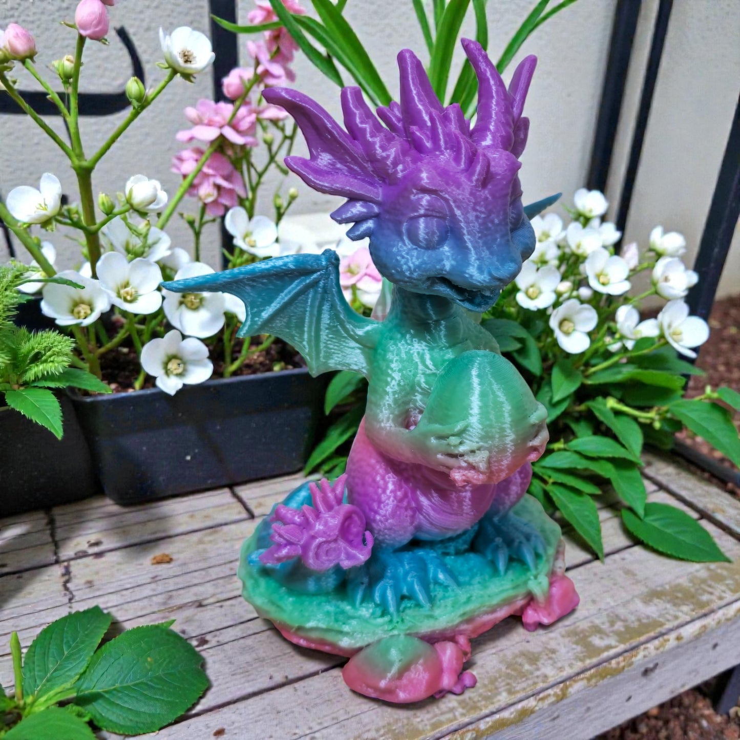 Cute 3D Printed Dragon Figurine with Egg- Colorful PLA Plastic Collectible