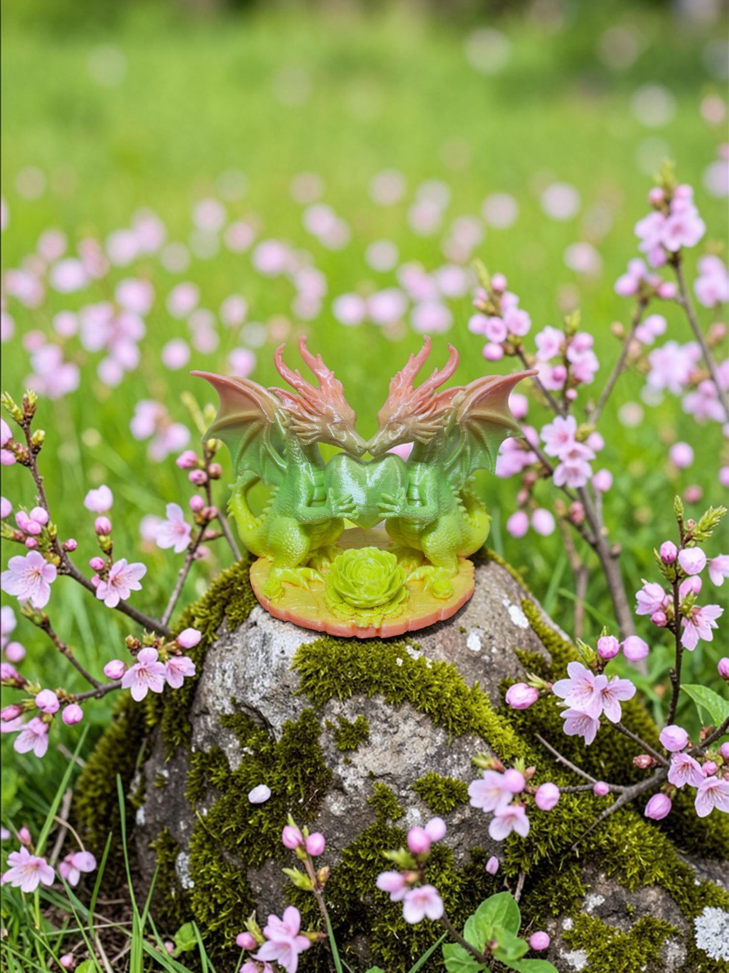 Cute 3D Printed Dragon Figurine with Heart - Colorful PLA Plastic Collectible