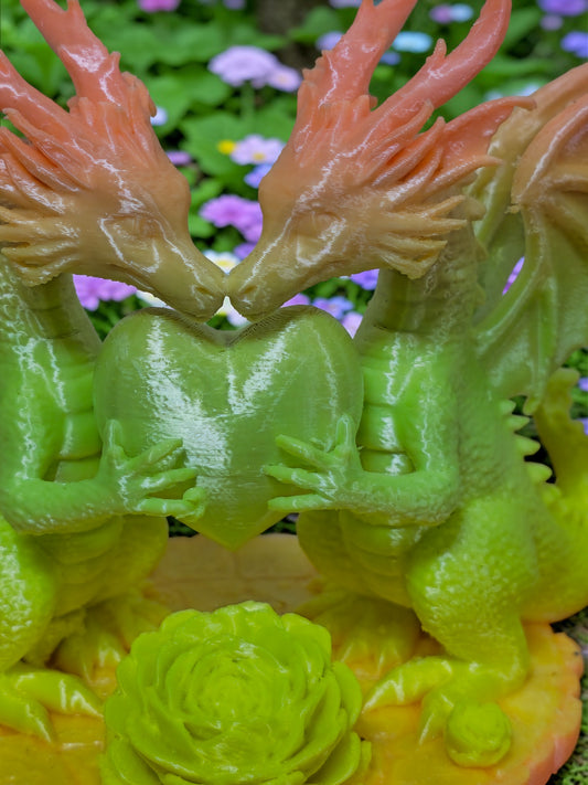 Cute 3D Printed Dragon Figurine with Heart - Colorful PLA Plastic Collectible