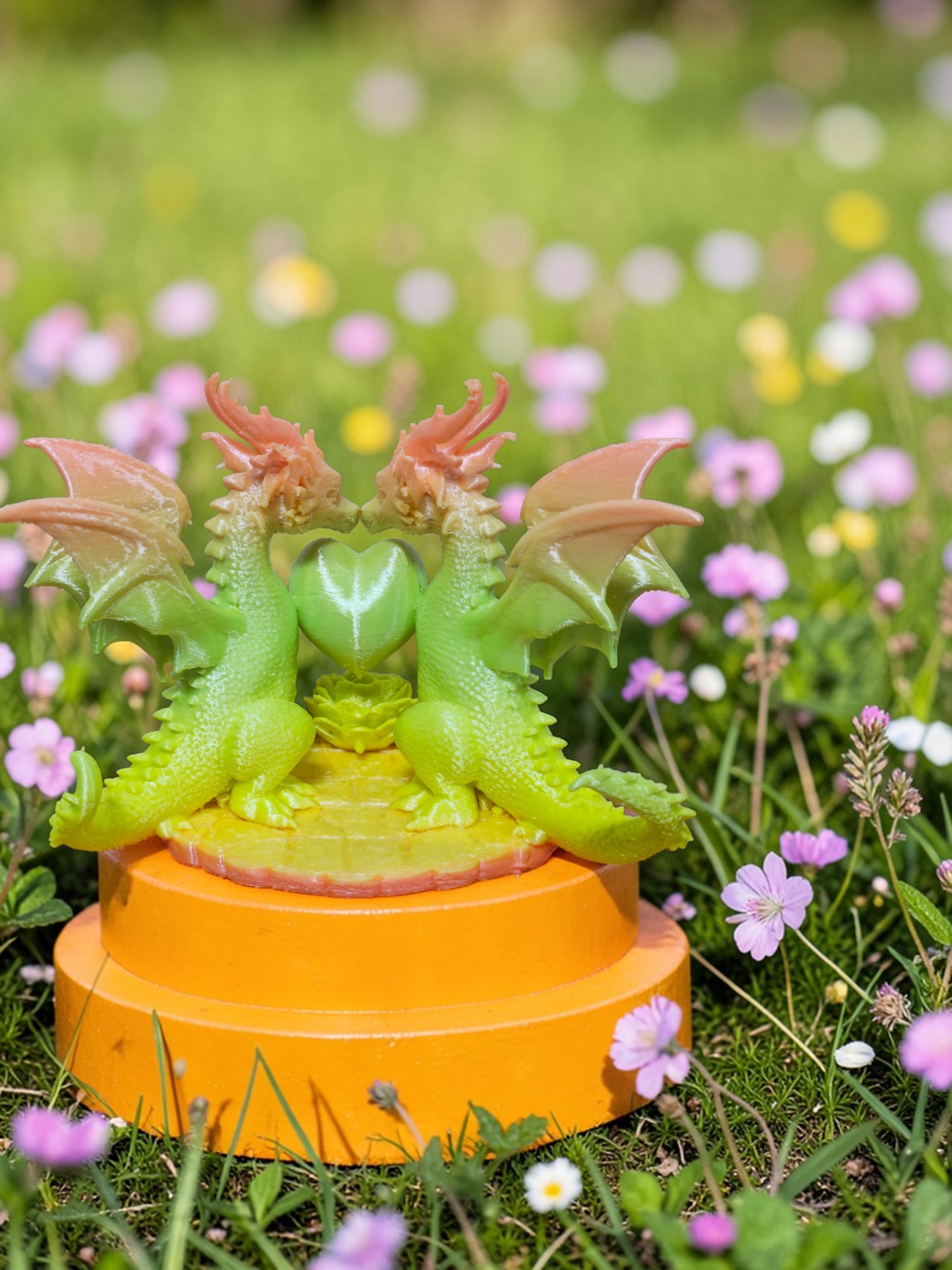 Cute 3D Printed Dragon Figurine with Heart - Colorful PLA Plastic Collectible