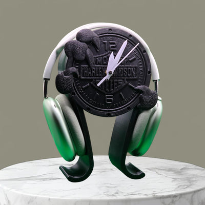 Harley Davidson-Inspired Headphone Stand and Clock – Unique Desk Organizer for Bikers, Functional Decor and Gift for Motorcycle Enthusiasts