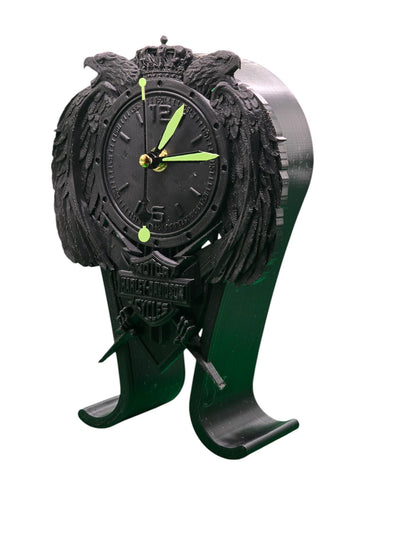 Harley Davidson-Inspired Headphone Stand and Clock 2, Unique Desk Organizer for Bikers, Functional Decor and Gift for Motorcycle Enthusiasts