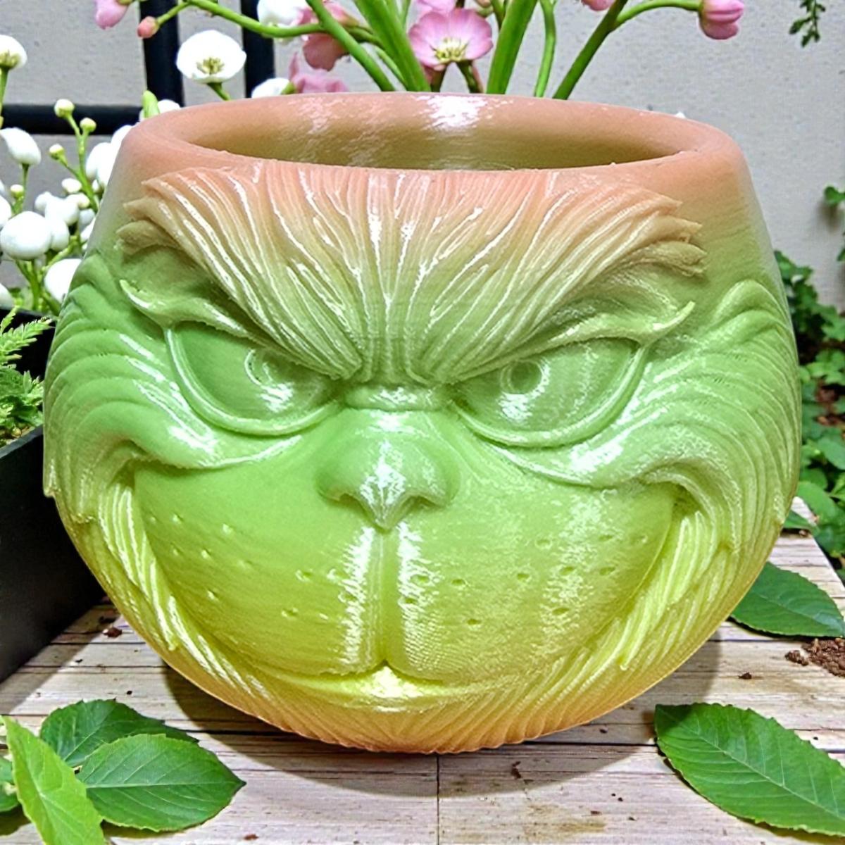 Grinch Face Planter Pot - Colorful  Flower Pot or Pencil Holder