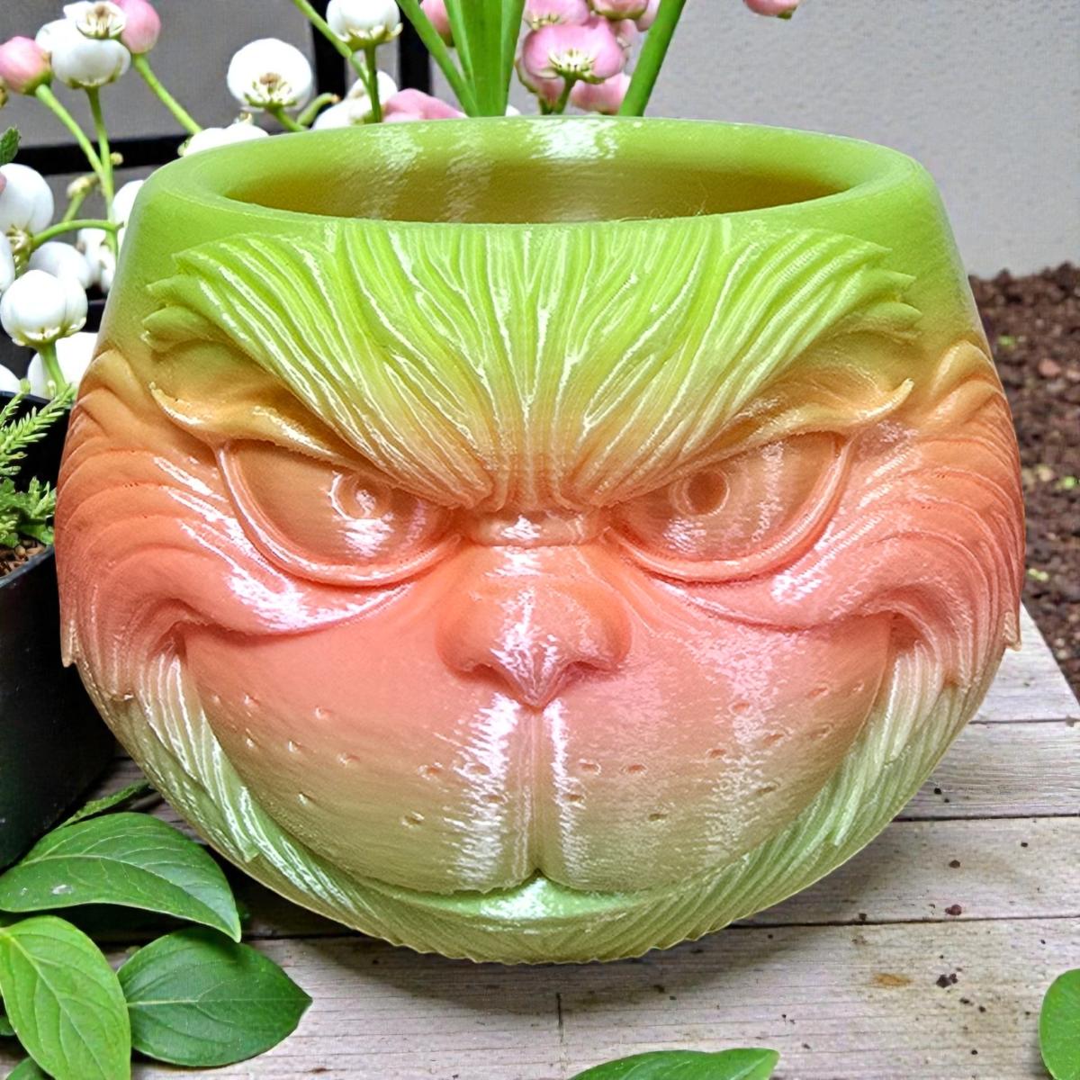 Grinch Face Planter Pot - Colorful  Flower Pot or Pencil Holder