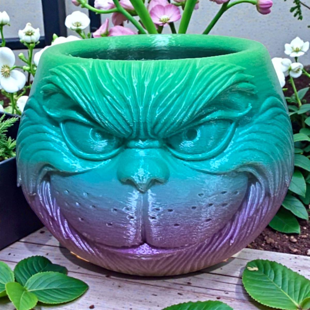 Grinch Face Planter Pot - Colorful  Flower Pot or Pencil Holder