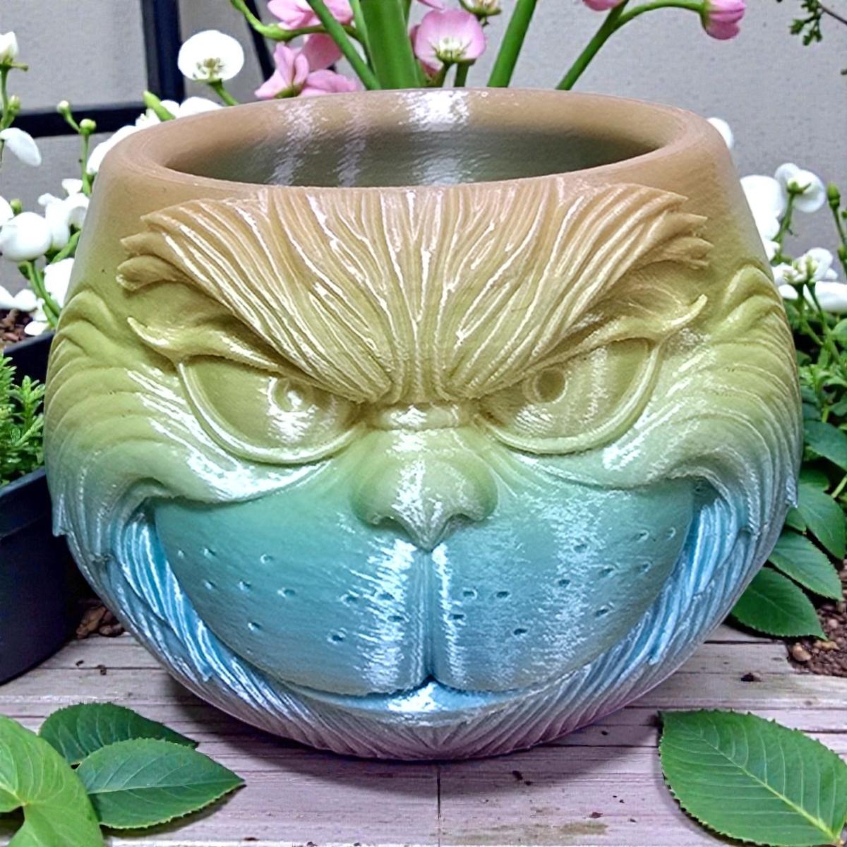 Grinch Face Planter Pot - Colorful  Flower Pot or Pencil Holder