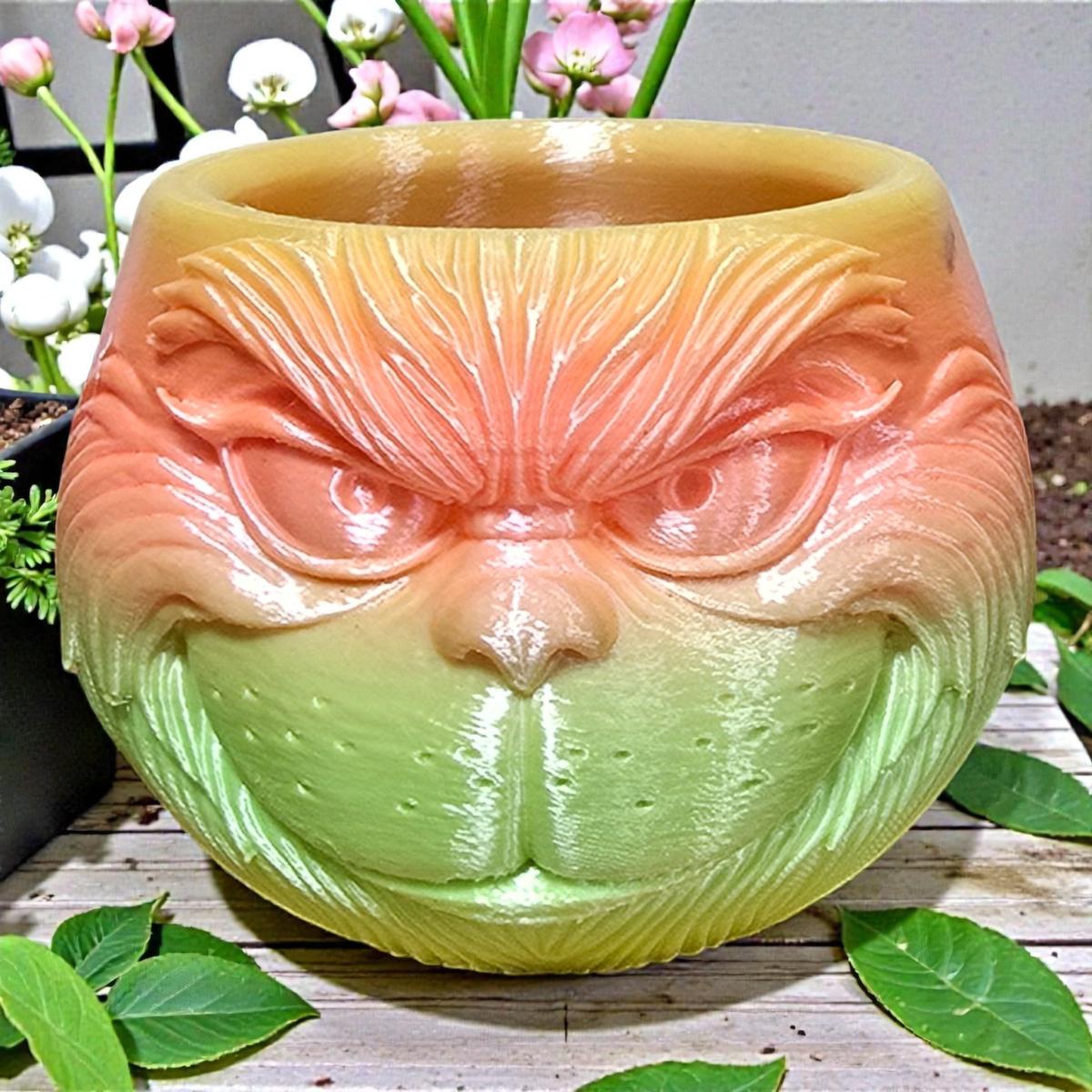 Grinch Face Planter Pot - Colorful  Flower Pot or Pencil Holder