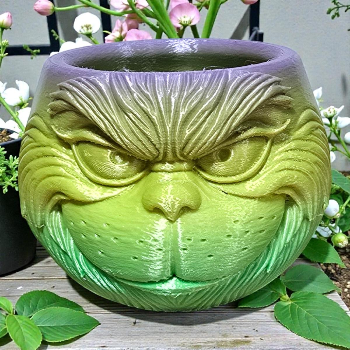 Grinch Face Planter Pot - Colorful  Flower Pot or Pencil Holder