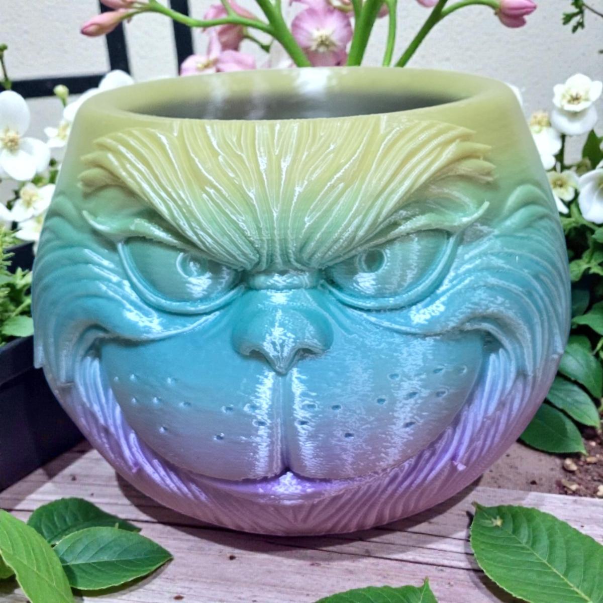 Grinch Face Planter Pot - Colorful  Flower Pot or Pencil Holder