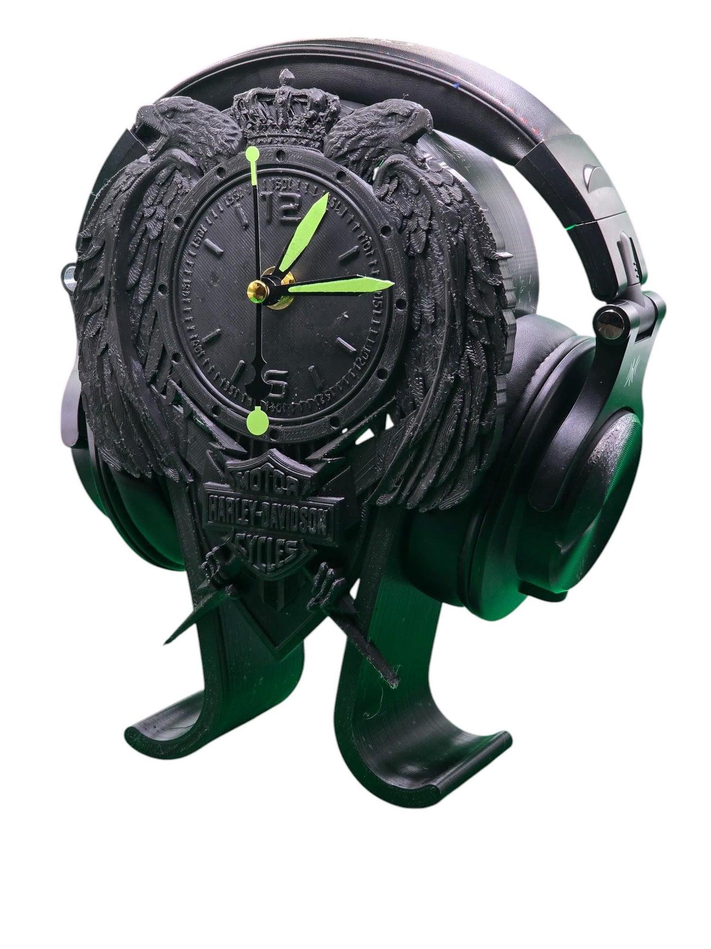 Harley Davidson-Inspired Headphone Stand and Clock 2, Unique Desk Organizer for Bikers, Functional Decor and Gift for Motorcycle Enthusiasts