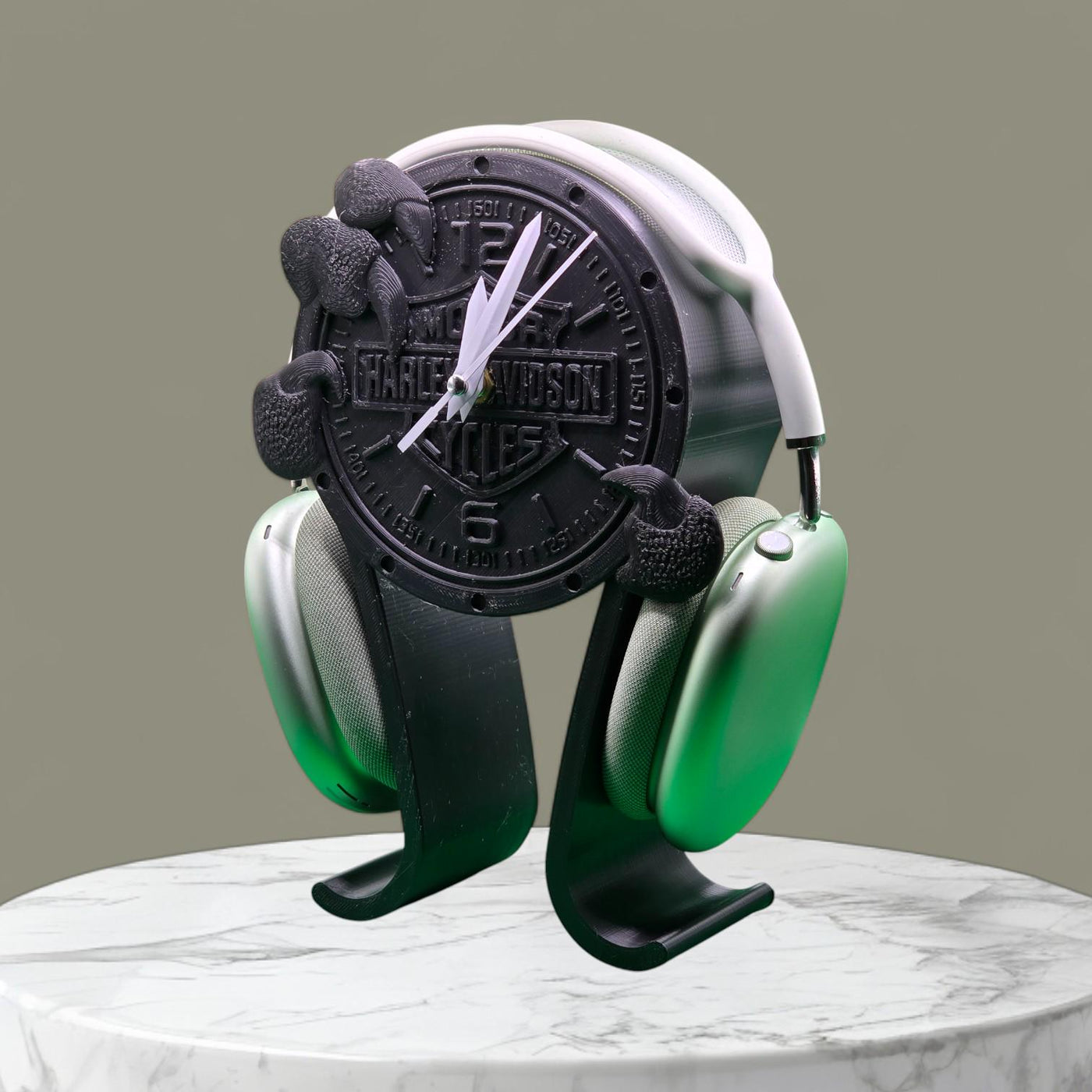 Harley Davidson-Inspired Headphone Stand and Clock – Unique Desk Organizer for Bikers, Functional Decor and Gift for Motorcycle Enthusiasts