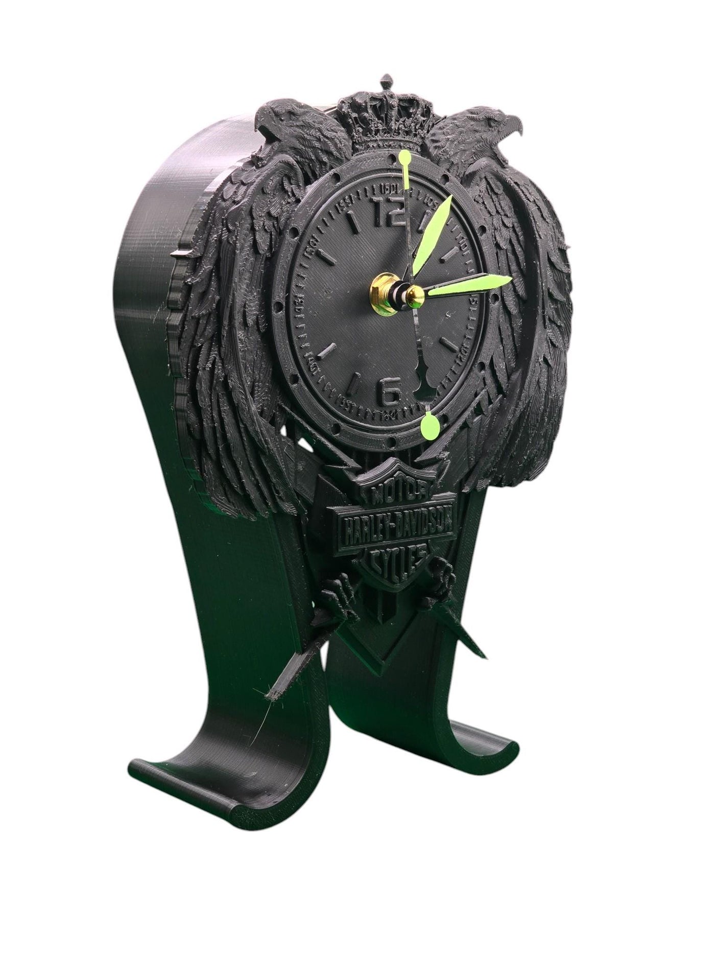 Harley Davidson-Inspired Headphone Stand and Clock 2, Unique Desk Organizer for Bikers, Functional Decor and Gift for Motorcycle Enthusiasts